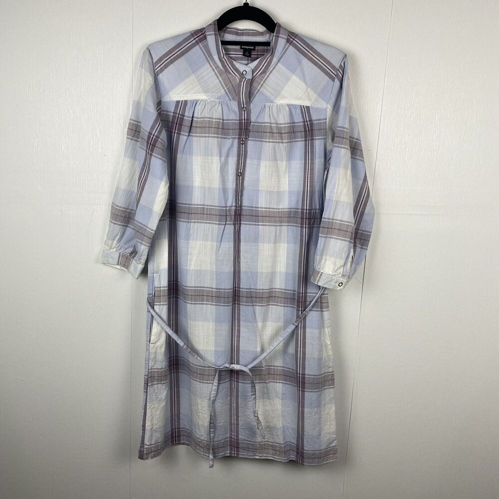 Patagonia Woman’s Shirt Dress Multicolor Plaid Cotton Long Sleeve Pockets Size 2